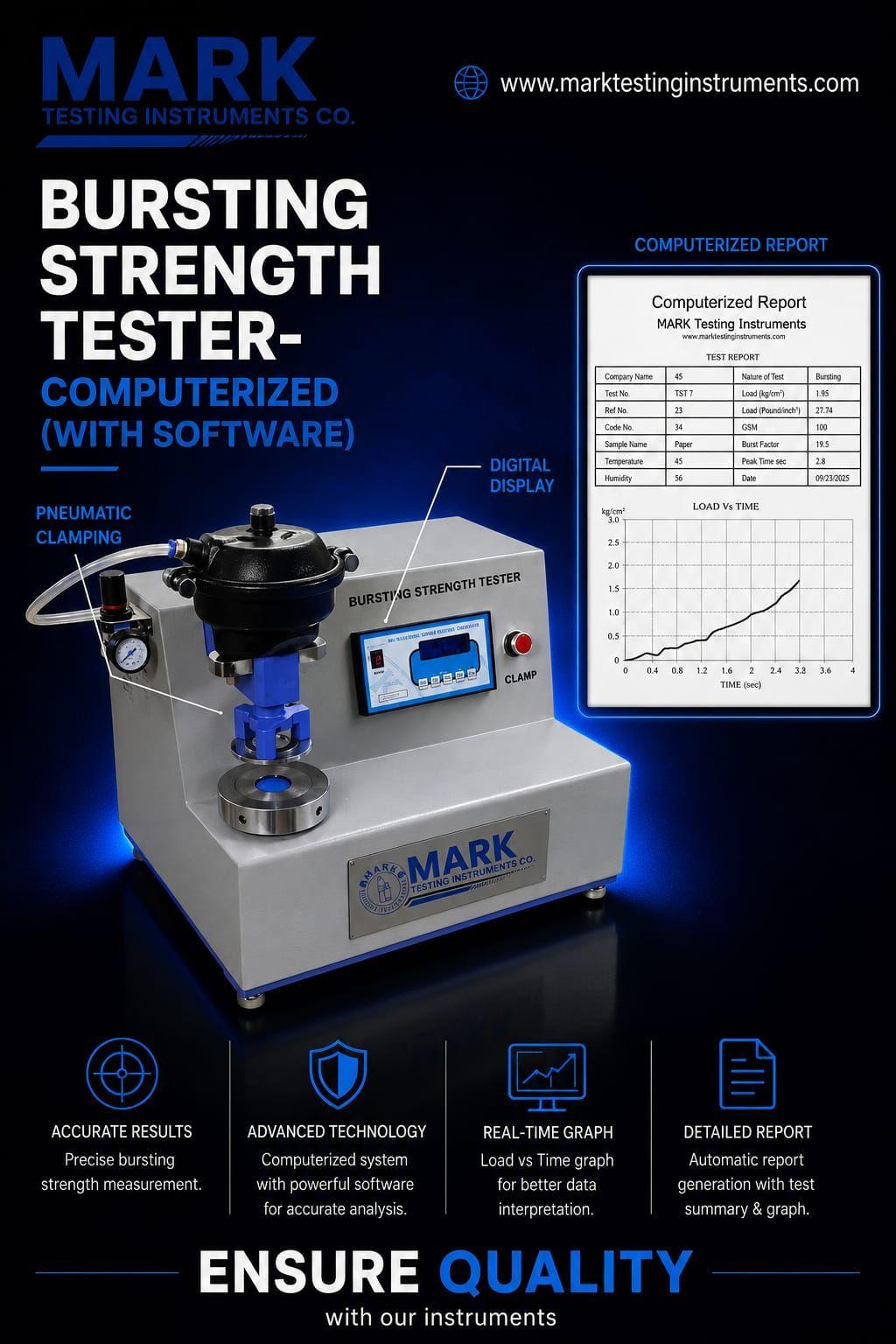 Bursting Strength Tester Pneumatic Clamping Computerized Model