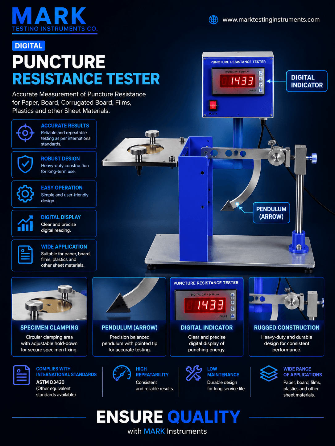 Digital Puncture Resistance Tester | Corrugated Board and Paperboard Impact Testing Machine