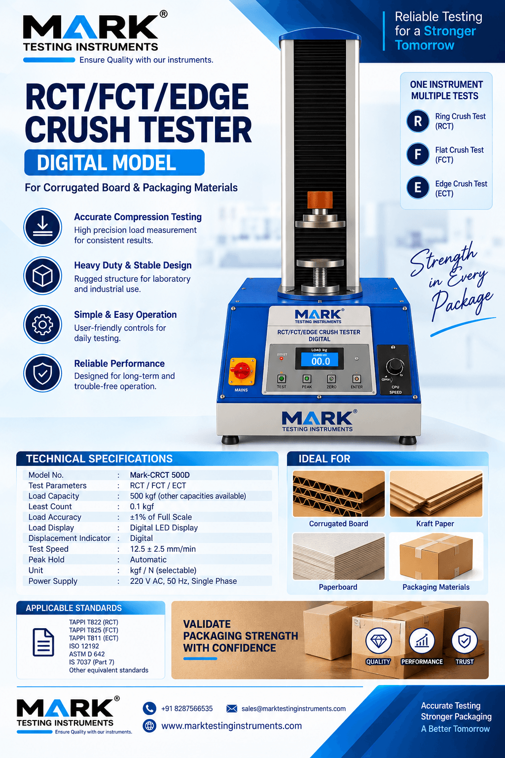 Digital Crush Tester | Edge, Flat, and Ring Crush Strength Testing Machine