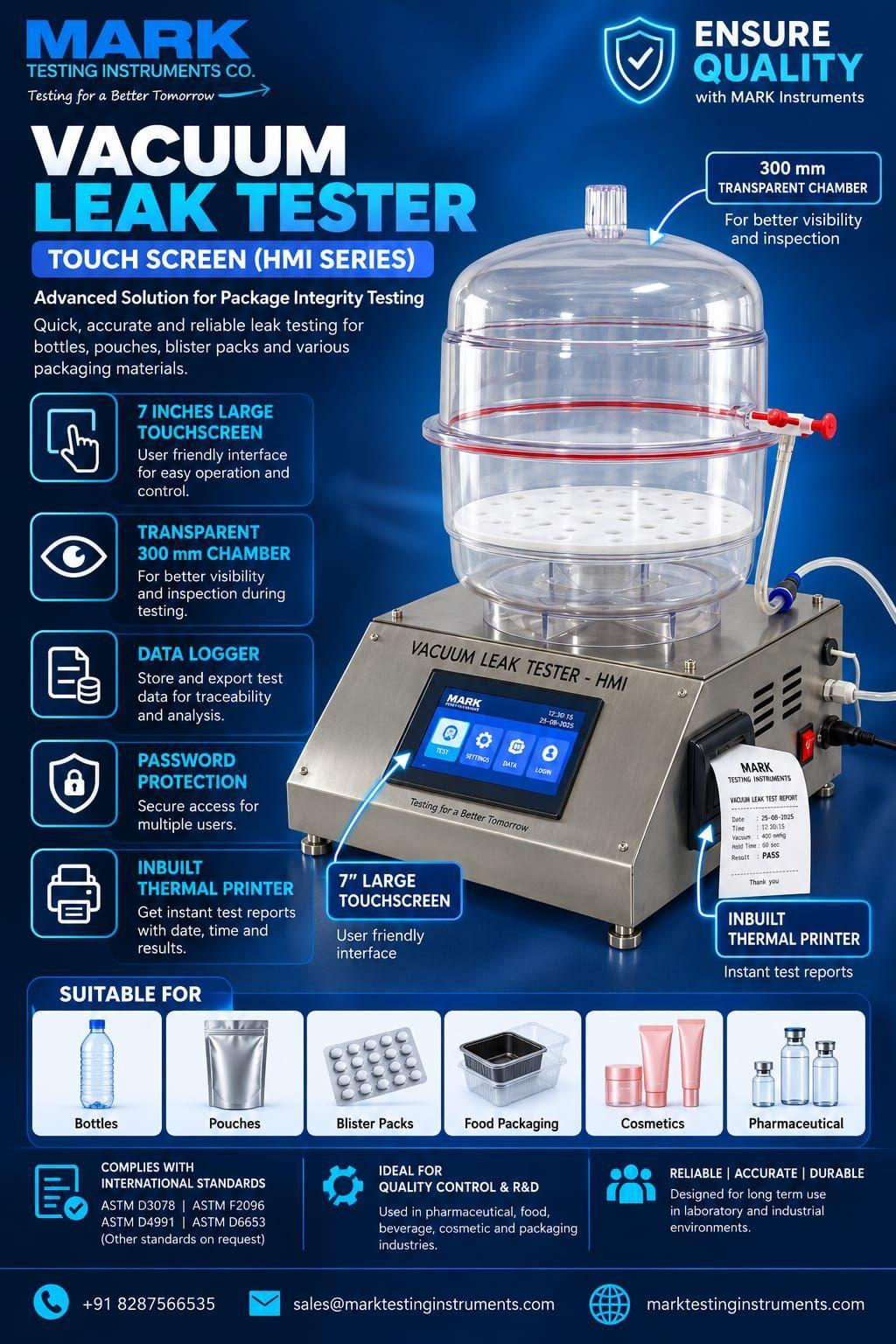 7" HMI Touchscreen Vacuum Leak Tester with Thermal Printer